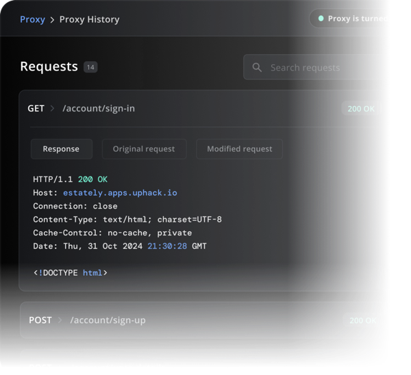 Uphack's built-in proxy interceptor showing a captured HTTP request ready to modify
